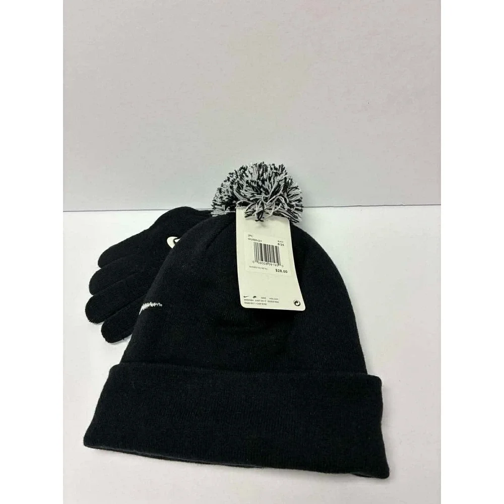 Nike Youth Hat & Gloves Set ~ Black & White ~ Beanie ~NWT‎